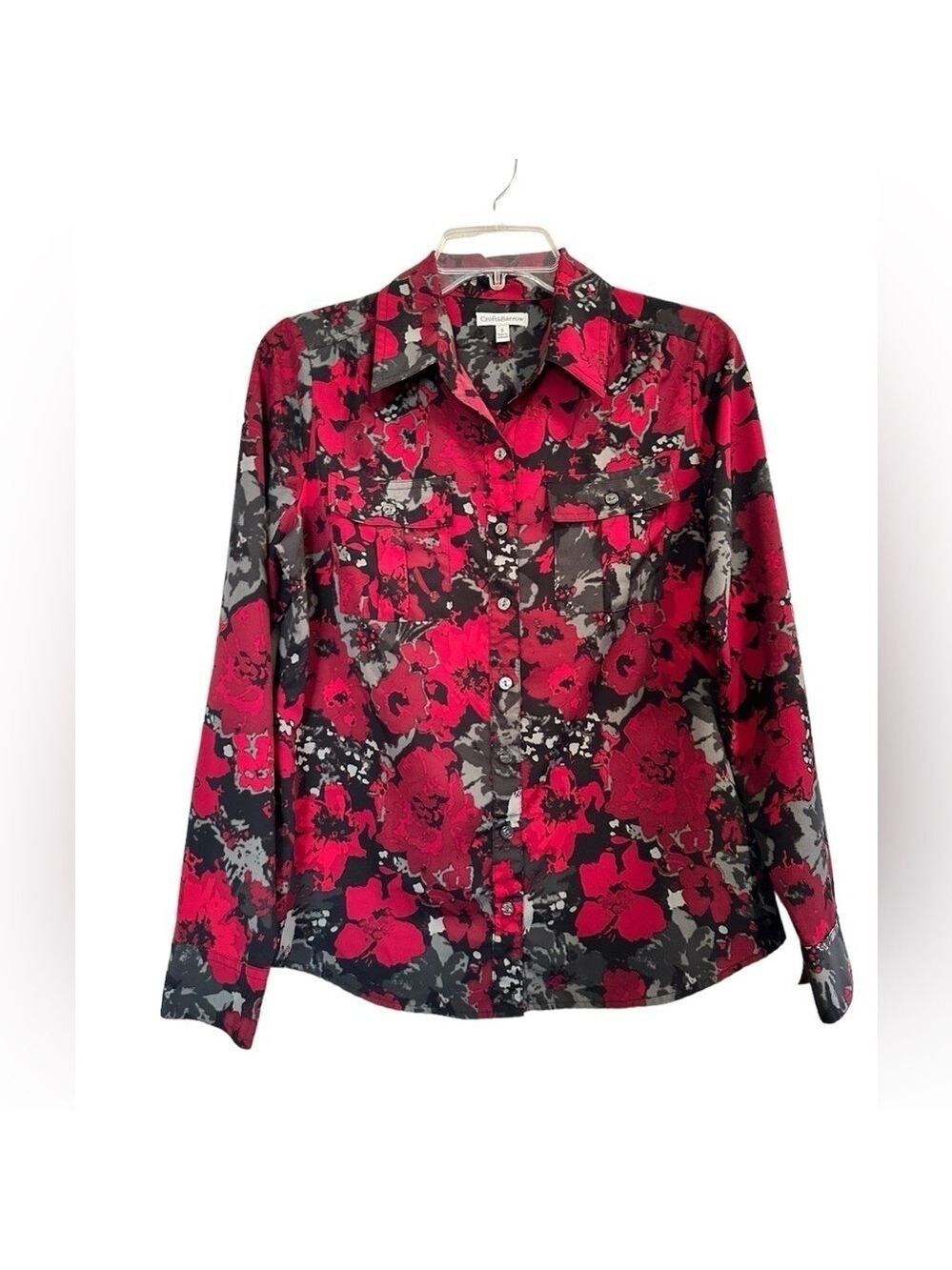 Croft & Barrow Button-up Business Blouse Womens Small Red & Black